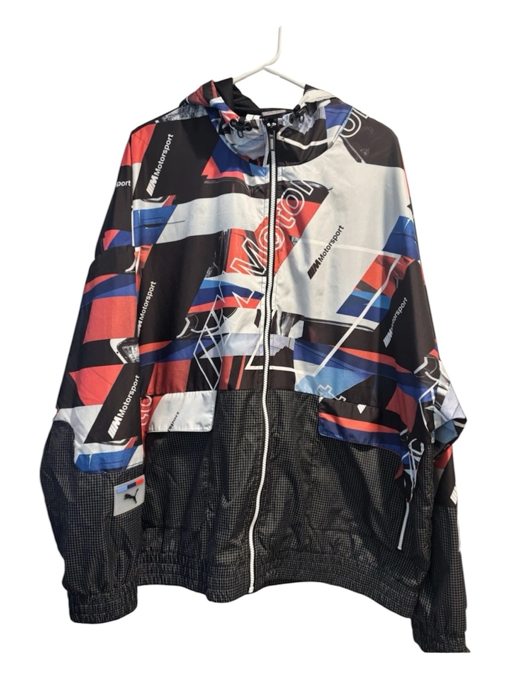 Puma Men’s Black, Red, Blue and White BMW Moto Graphic Windbreaker Jacket